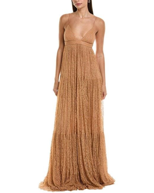 Michael Kors Brown Lace Tiered Silk Gown