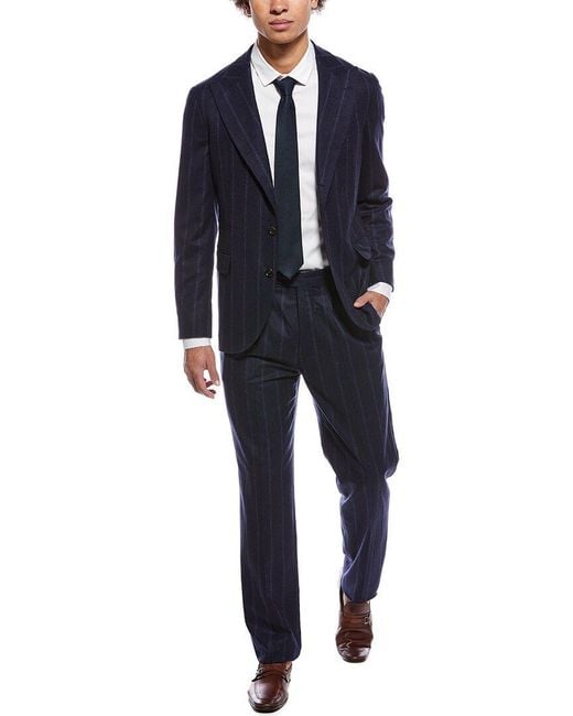 Brunello Cucinelli Blue 2Pc Wool, Silk, & Cashmere-Blend Suit With Pleated Pant for men