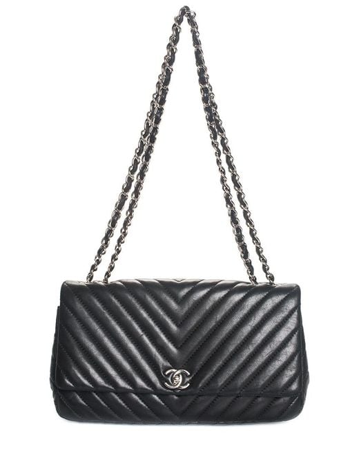 Chanel Black Chevron Quilted Leather Large Single Flap Bag | Lyst