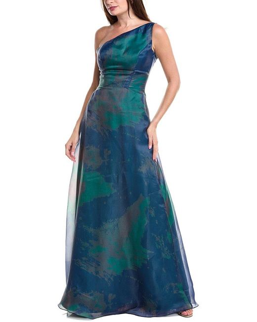 Rene Ruiz Blue One-Shoulder A-Line Gown