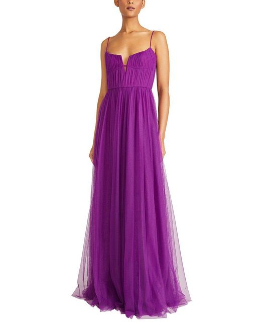 ML Monique Lhuillier Purple Nyla Sleeveless Cutout Tulle Gown