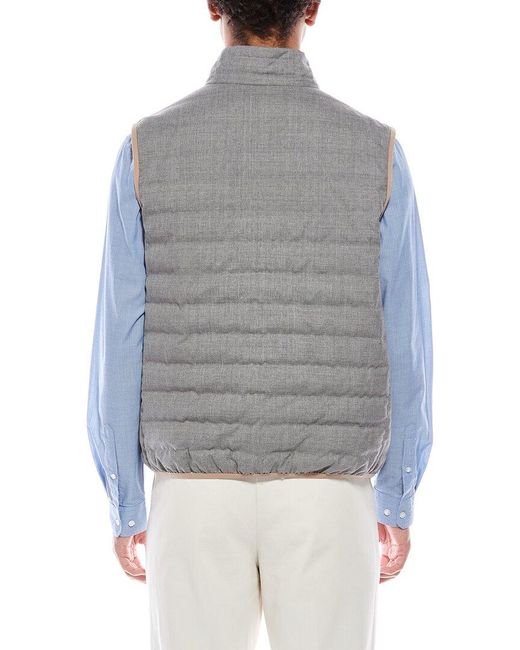 Brunello Cucinelli Blue Wool Down Puffer Vest for men