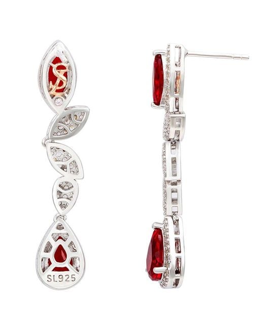 Suzy Levian Red Silver Cz Earrings