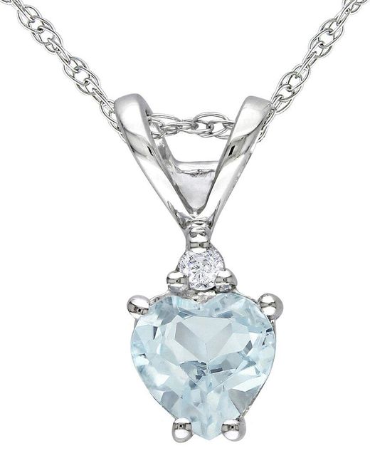 Rina Limor Blue Silver 0.37 Ct. Tw. Diamond & Aquamarine Heart Pendant Necklace