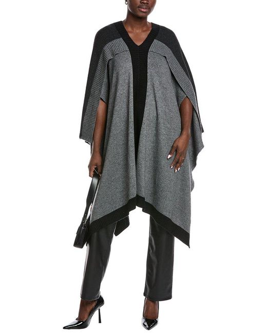 Autumn Cashmere Black Colorblocked Cashmere & Wool-Blend Poncho