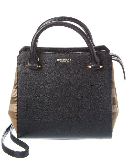 Burberry Black Banwell Check Canvas & Leather Satchel