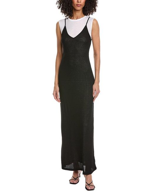Leset Black Rozzi V Neck Muscle Maxi Dress