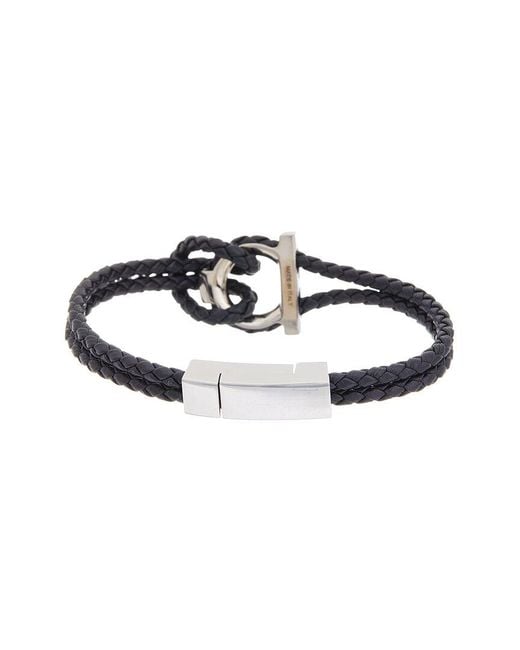 Ferragamo Blue Gancini Leather Bracelet