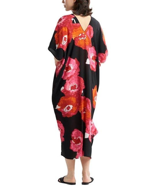 Natori Red Bold Poppy Crinkle Caftan