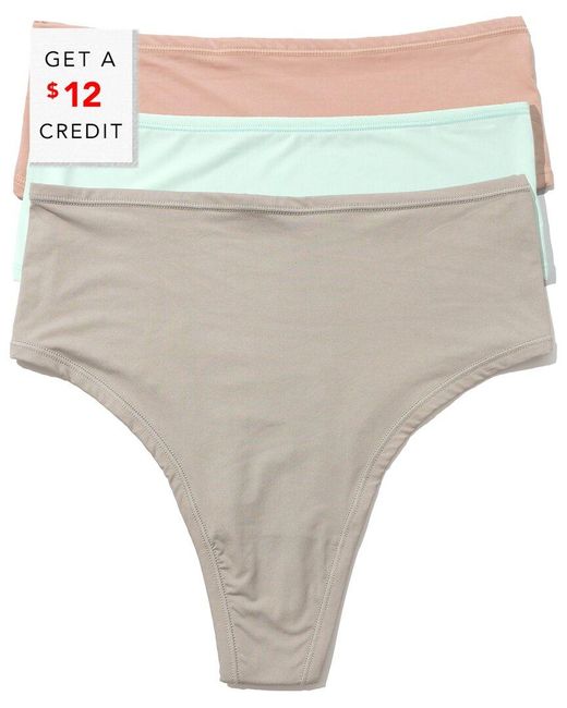 Hanky Panky Natural Set Of 3 High Cut Thong With $12 Credit