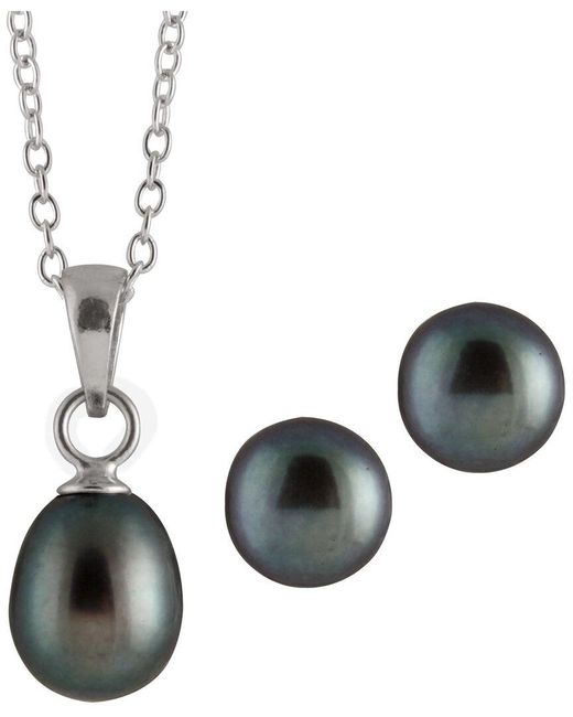 Splendid Multicolor Rhodium Plated 6-7mm Pearl Necklace & Earrings Set