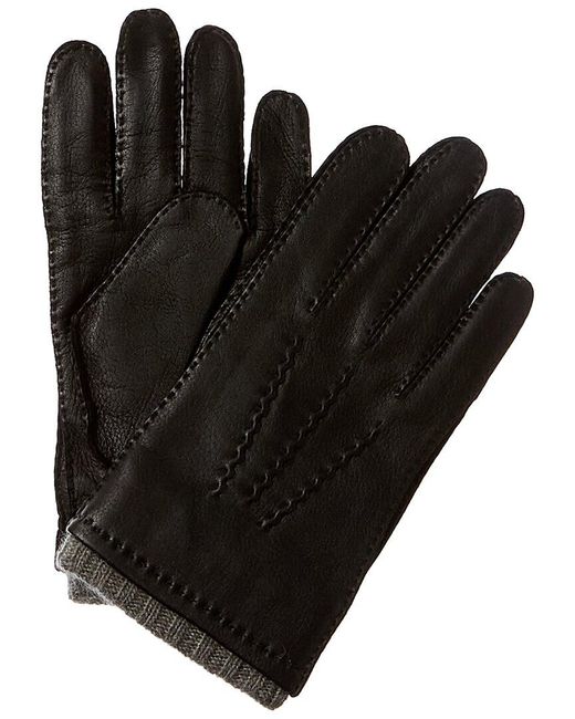 Black Brown 1826 Knit Cuff Cashmere-lined Pebbled Leather Gloves in ...