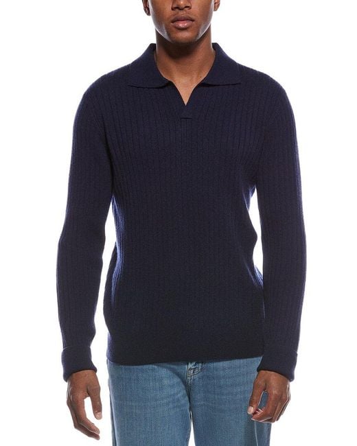 Kier + J Blue Spread Collar Wool & Cashmere-Blend Polo Sweater for men
