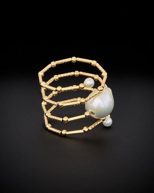 Italian Gold Black 18k Pearl Ring