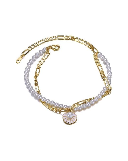 Rachel Glauber Metallic 14k Plated 4mm Pearl Cz Ankle Bracelet