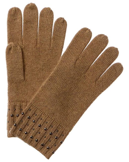 Forte Brown Basic Studded Cashmere Gloves