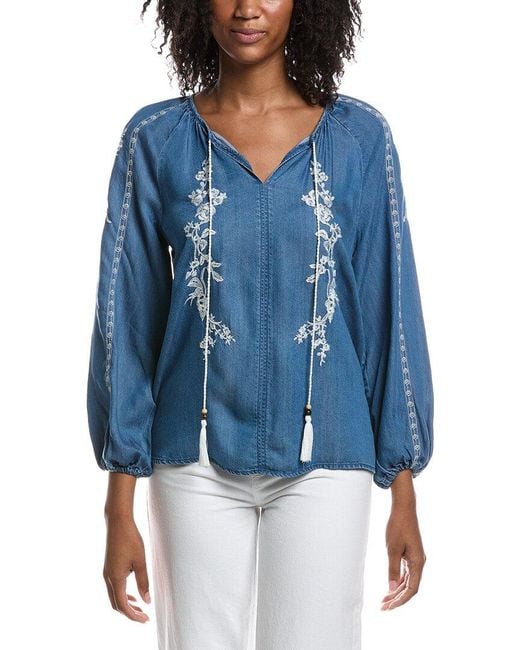 Nanette Lepore Blue Embroidered Blouse