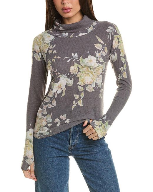 Chaser Brand Gray Waffle Turtleneck Top