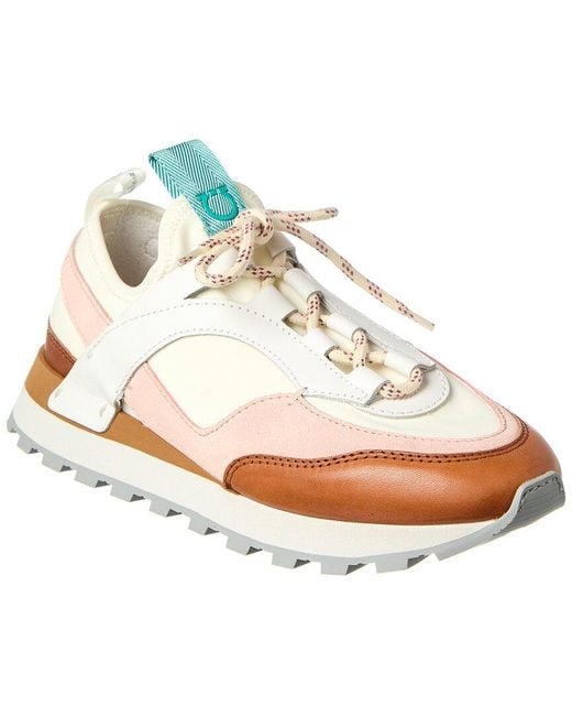 Ferragamo White Indy Leather & Suede Sneaker