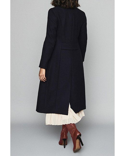 Reiss Blue Mason Long Length Slim Fit Wool-blend Coat