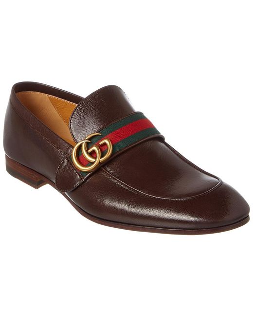 Gucci GG Web Leather Loafer in Brown 