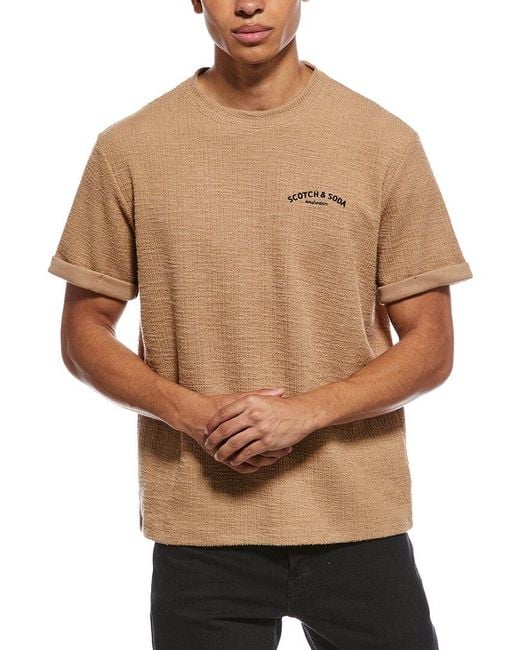 Scotch & Soda Brown Textured Slub Interlocking T-Shirt for men