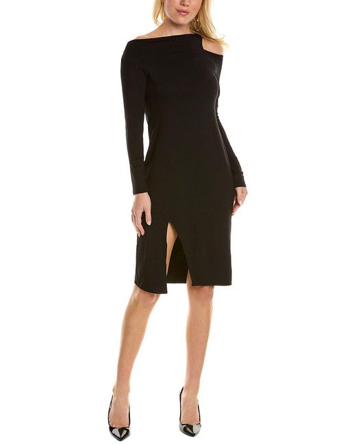 Krisa Black Asymmetrical Cutout Midi Dress
