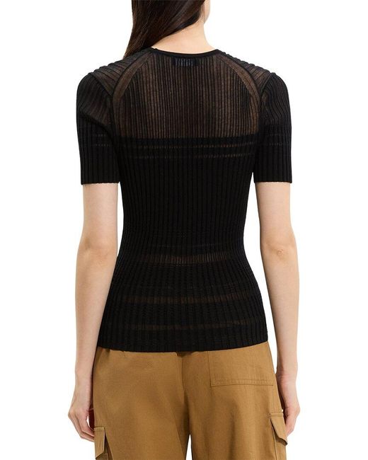 Theory Black Sheer Stripe Sweater
