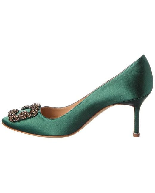 Manolo Blahnik Green Hangisi 70 Satin Pump