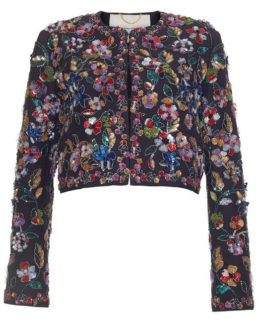 Adam Lippes Blue Embroidered Bolero Wool & Silk-Blend Bolero