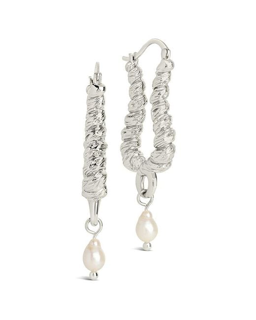 Sterling Forever White 8.5Mm Pearl Sylvie Textured Statement Hoop Earrings
