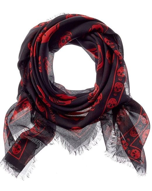 McQueen Red Skull Silk-blend Scarf for men