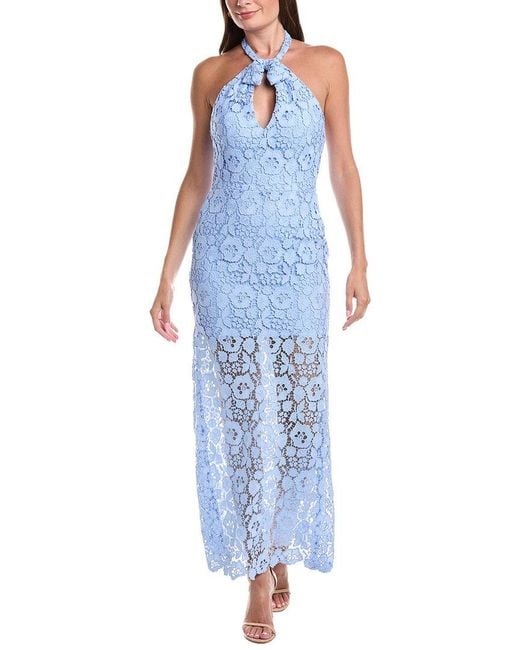 Rene Ruiz Blue Lace Halter Midi Dress
