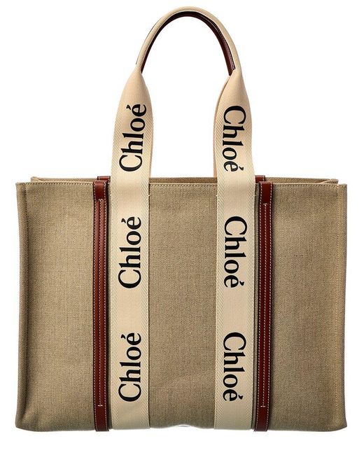 Chloé Natural Woody Large Canvas & Leather Tote