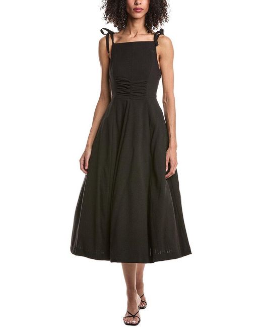 GUIZIO Black Brigitte Pinstripe Maxi Gown