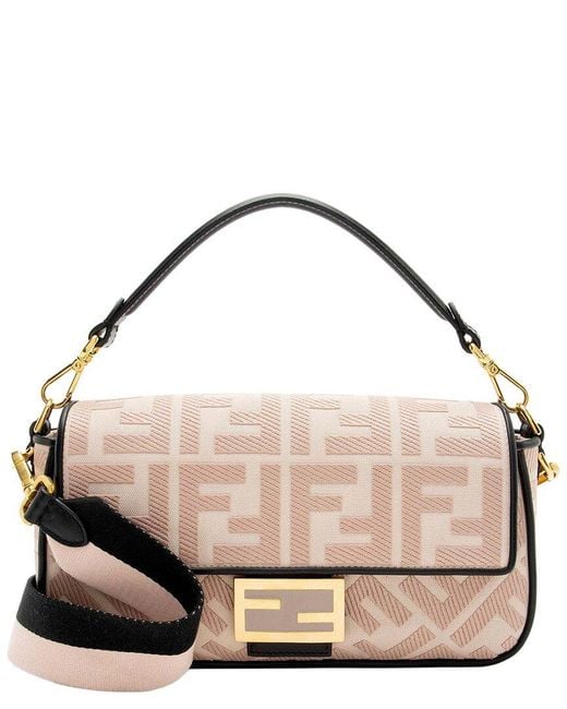 Fendi Metallic Black Canvas Ff Embroidered Baguette Shoulder Bag (authentic Pre-loved)