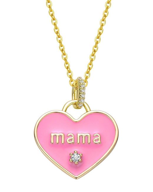 Rachel Glauber Pink 14k Plated Cz Mama Pendant Necklace