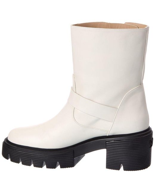 Stuart Weitzman White Soho Moto Leather Bootie