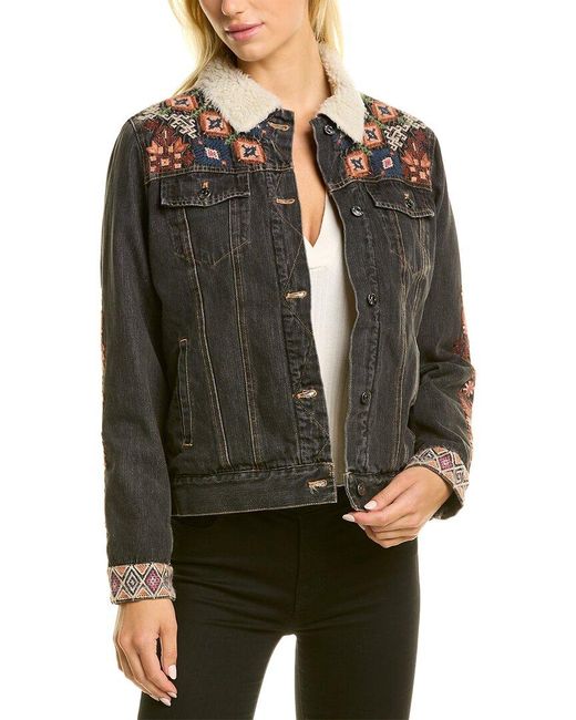 Johnny Was Sherpa Denim Jacket in Black Lyst