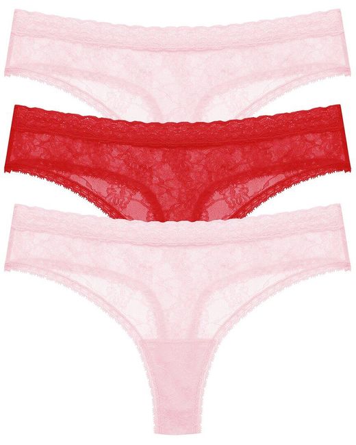Natori Red 3pk Bliss Allure Lace Thong