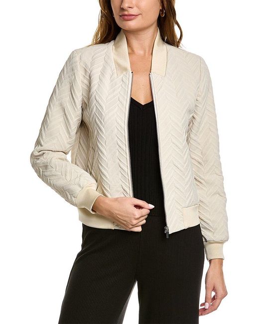 Elie Tahari Synthetic Jacquard Bomber Jacket in Brown (Natural) Lyst