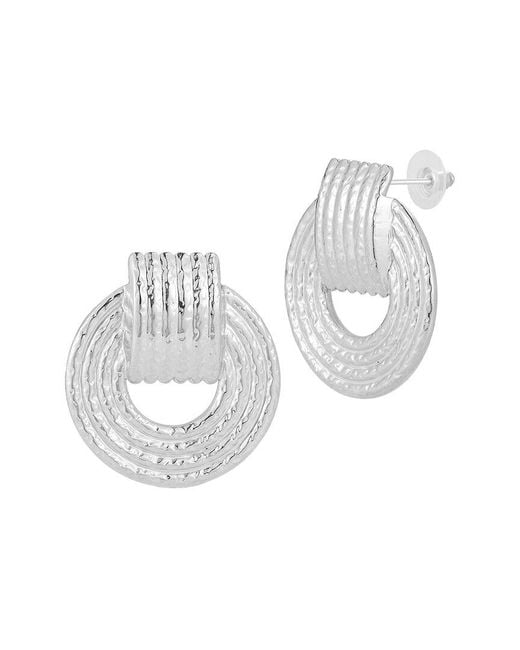 Sphera Milano White Plated Round Ribbed Earrings