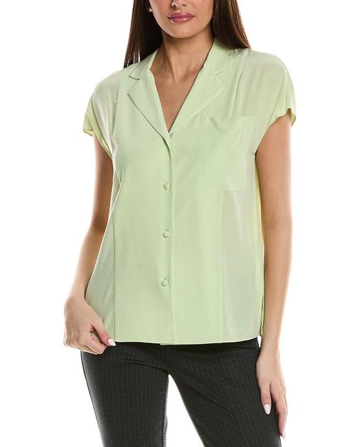 Lafayette 148 New York Green Extended Sleeve Silk Blouse