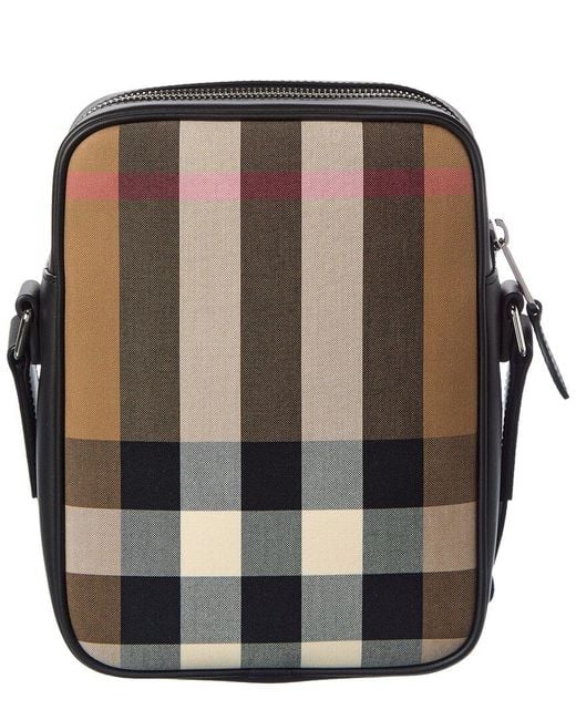 Burberry Black Check Canvas & Leather Crossbody for men
