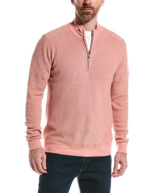 Raffi Red English Rib 1/4-zip Mock Neck Sweater for men