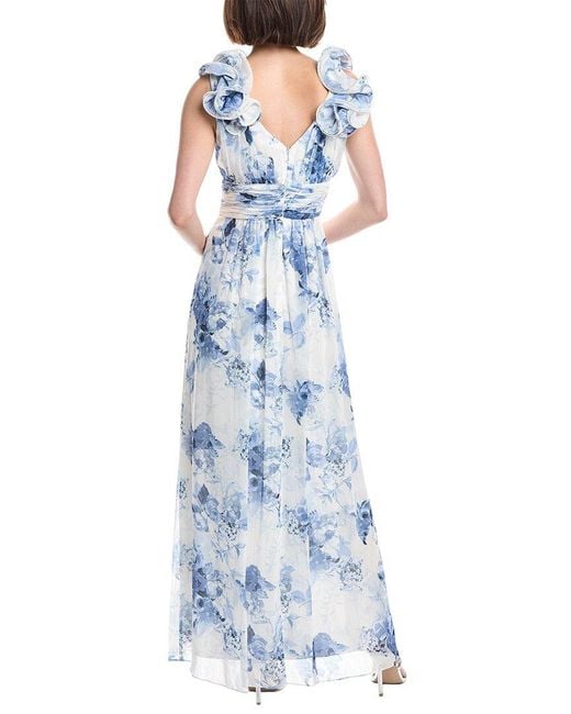 Eliza J Blue Ruffle Strap Pleated Gown