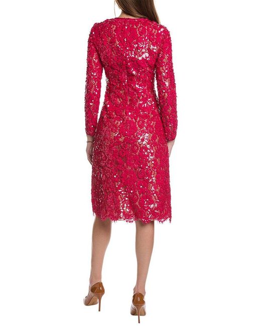 Michael Kors Red Sequin Lace Silk-lined Midi Dress