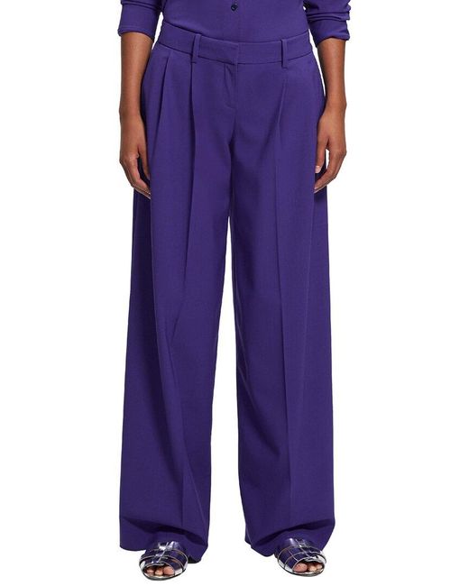 Theory Purple Low Rise Pleated Wool-blend Pant