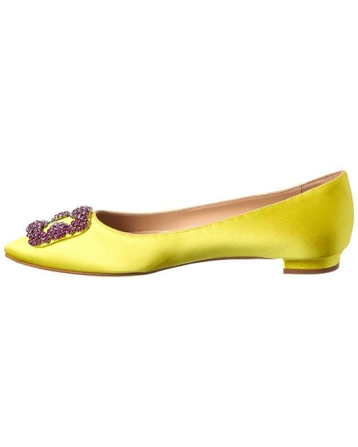 Manolo Blahnik Yellow Hangisi Satin Flat