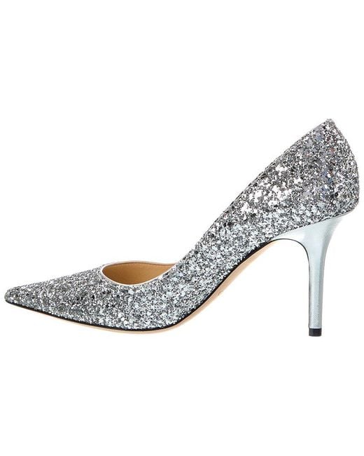 Jimmy Choo White Agnes Glitter Pump